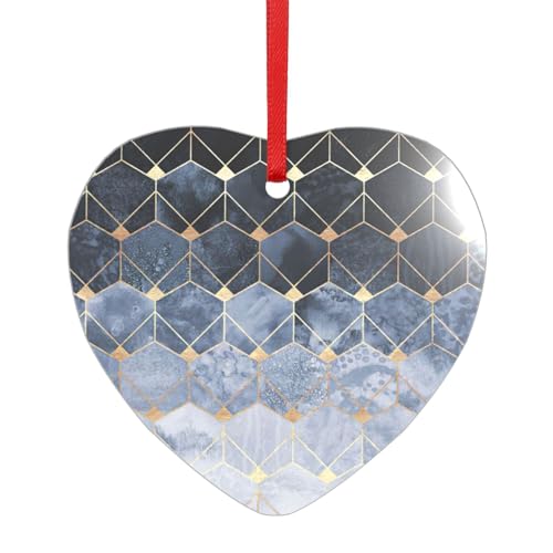 Blaue Sechsecke und Diamanten, Acryl-Anhänger mit einem roten Band, jeder Anhänger ist perforiert mit einem 25 cm langen roten Band von HFDERW