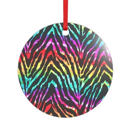 Farbenfroher Regenbogen-Zebra-Acryl-Anhänger mit einem roten Band. Jeder Anhänger ist perforiert mit einem 25 cm langen roten Band, One Size Farbenfroher Regenbogen-Zebra-Acryl-Anhänger mit einem roten Band. Jeder Anhänger ist perforiert mit einem 25 cm langen roten Band, One Size von HFDERW