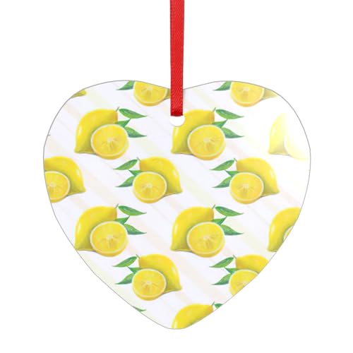 Gelber Zitronen-Acryl-Anhänger mit einem roten Band. Jeder Anhänger ist perforiert mit einem 25 cm langen roten Band von HFDERW