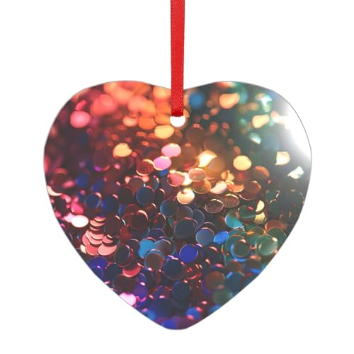 Glitzernder Acryl-Anhänger mit Farbverlauf und rotem Band. Jeder Anhänger ist perforiert mit einem 25 cm langen roten Band, One Size von HFDERW