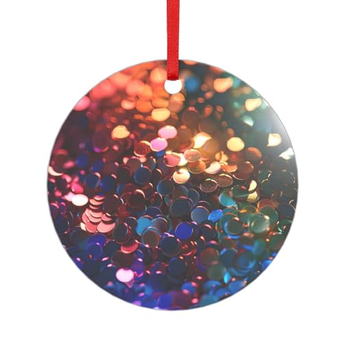 Glitzernder Acryl-Anhänger mit Farbverlauf und rotem Band. Jeder Anhänger ist perforiert mit einem 25 cm langen roten Band, One Size von HFDERW
