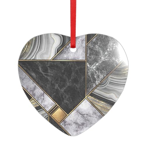 Goldfarbener Acryl-Anhänger mit schwarzer Marmorstruktur und rotem Band. Jeder Anhänger ist perforiert mit einem 25 cm langen roten Band, One Size von HFDERW