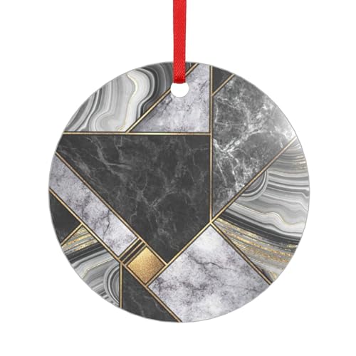 Goldfarbener Acryl-Anhänger mit schwarzer Marmorstruktur und rotem Band. Jeder Anhänger ist perforiert mit einem 25 cm langen roten Band, One Size von HFDERW