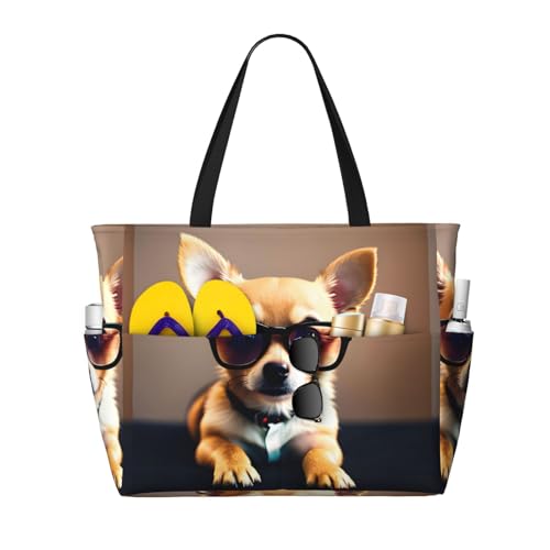 Hfderw Chihuahua-Hundebrille, 1 Strandtasche, großes Fassungsvermögen, faltbar, für Damen, für Pool-Reisen, Schwarz, Einheitsgröße Hfderw Chihuahua-Hundebrille, 1 Strandtasche, großes Fassungsvermögen, faltbar, für Damen, für Pool-Reisen, Schwarz, Einheitsgröße von HFDERW