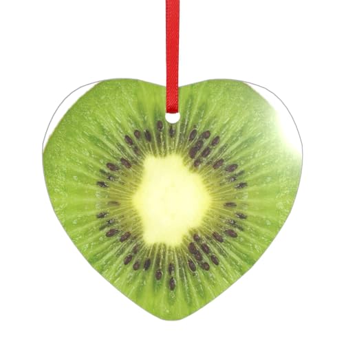 Kiwi Slice Acryl-Anhänger mit einem roten Band, jeder Anhänger ist perforiert mit einem 25 cm langen roten Band von HFDERW