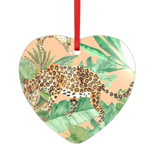 Leoparden- und Palmblatt-Anhänger aus Acryl mit einem roten Band, jeder Anhänger ist perforiert mit einem 25 cm langen roten Band von HFDERW
