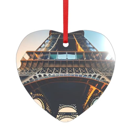 Pariser Eiffelturm-Bild-Acryl-Anhänger mit einem roten Band, jeder Anhänger ist perforiert mit einem 25 cm langen roten Band von HFDERW