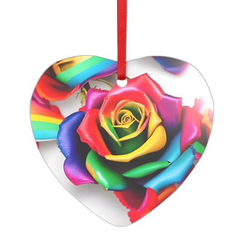 Regenbogen-Rosen-Blumen-Acryl-Anhänger mit einem roten Band, jeder Anhänger ist perforiert mit einem 25 cm langen roten Band, One Size von HFDERW