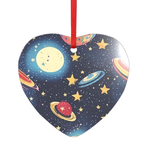Sternenhimmel-Universum-Acryl-Anhänger mit einem roten Band, jeder Anhänger ist perforiert mit einem 25 cm langen roten Band von HFDERW