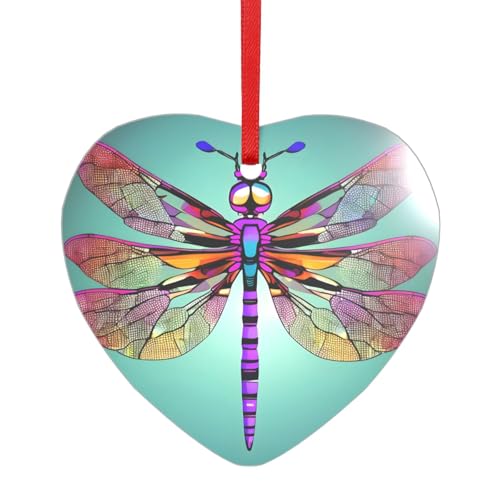 Süßer Acryl-Anhänger mit Libellenmuster und rotem Band. Jeder Anhänger ist perforiert mit einem 25 cm langen roten Band von HFDERW