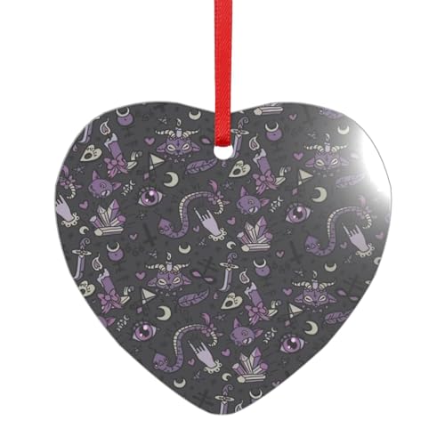 Violett-schwarzer Gothic-Anhänger aus Acryl mit einem roten Band. Jeder Anhänger ist perforiert mit einem 25 cm langen roten Band von HFDERW