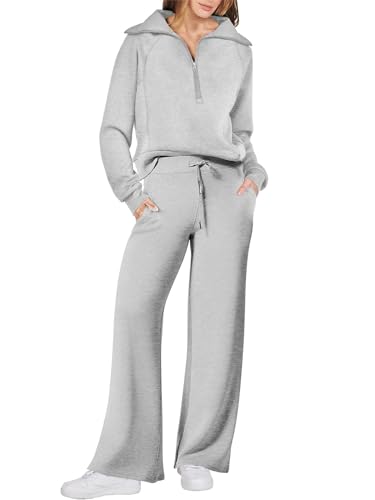 HFDHD Nouveau Lounge-Set, Lounge-Sets für Damen, Pullover-Tops mit halbem Reißverschluss, Trainingsanzüge, 2-teilige Loungewear (2XL,Grey) von HFDHD