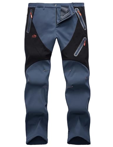 HFDWYJ Gefüttert Wasser- und Winddicht Hose Softshellhose Outdoorhose Warm mit Winddicht Wanderhose Reißverschlusstaschen-Navy+Black-S von HFDWYJ