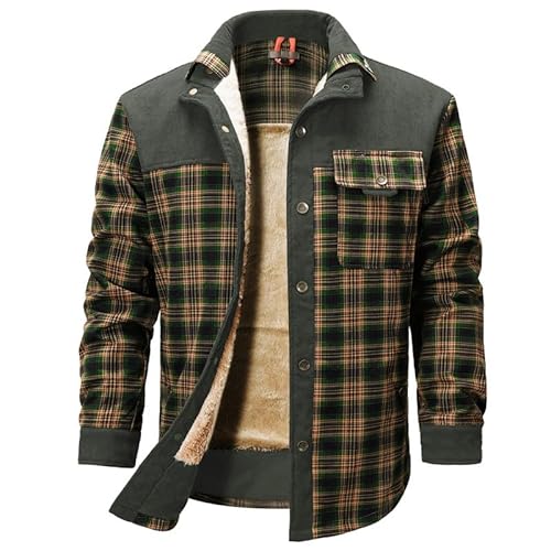 HFDWYJ Herren Fleece Thermohemd Warm Flanellhemd Holzfällerhemd Winterjacke Fleecefutter schützendem Innenfutter Holzfällerhemd Arbeitshemd-Green-S von HFDWYJ