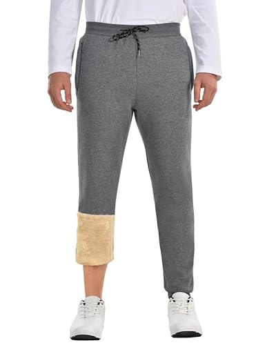 HFDWYJ Jogginghose Herren Baumwolle Lang Thermo Dicke Warme Winter Hosen Fleece Gefütterte Sporthosen Reißverschlusstaschen Dunkelgrau XL von HFDWYJ