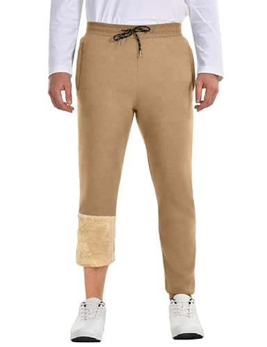 HFDWYJ Jogginghose Herren Baumwolle Lang Thermo Dicke Warme Winter Hosen Fleece Gefütterte Sporthosen Reißverschlusstaschen Khaki 3XL von HFDWYJ