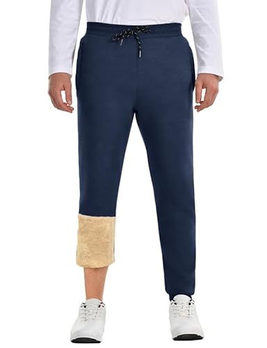 HFDWYJ Jogginghose Herren Baumwolle Lang Thermo Dicke Warme Winter Hosen Fleece Gefütterte Sporthosen Reißverschlusstaschen Marineblau XXL von HFDWYJ