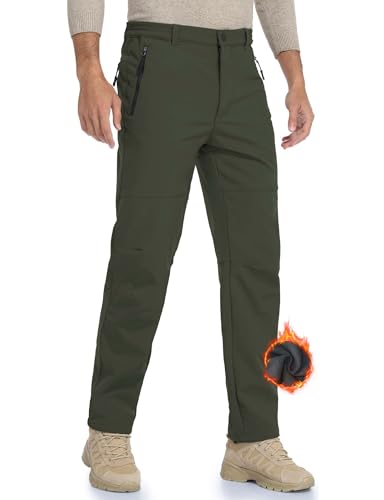 HFDWYJ Thermohose Herren Winter wasserdichte Skihose Jagd Outdoor Hosen Winddichte Thermal Winterhose Softshell Hosen Snowboardhose Winddichte Schneehose Zum Skifahren Wandern Trekking-grün-L von HFDWYJ