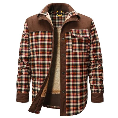 Herren Warm Gefüttert Jacke Cargo Winterparka Outdoorjacke Übergangsjacke Baumwolle Hoodies Winterparka Gefüttert Warme Winterjacke Mantel -Red-M von HFDWYJ