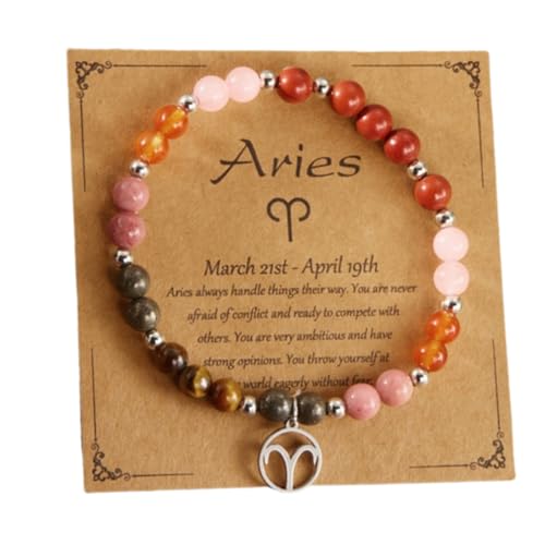 HFHungkeong 12 Constellations Inspiration Healing Crystal Stone Beads Bracelet for Women, Amethyst Bronze Bead Combination Beaded Jewelry Stainless Steel Pendant Bracelet(Aries) von HFHungkeong