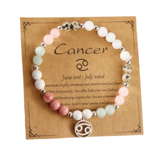 HFHungkeong 12 Constellations Inspiration Healing Crystal Stone Beads Bracelet for Women, Amethyst Bronze Bead Combination Beaded Jewelry Stainless Steel Pendant Bracelet(Cancer) von HFHungkeong