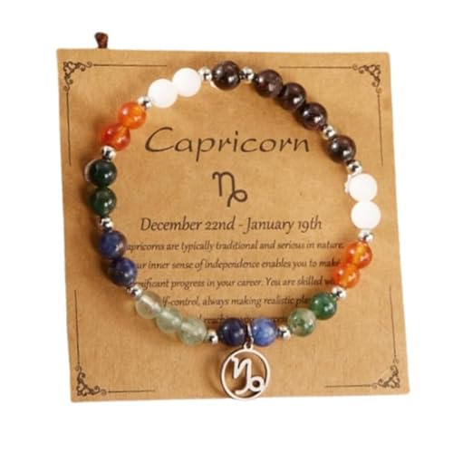 HFHungkeong 12 Constellations Inspiration Healing Crystal Stone Beads Bracelet for Women, Amethyst Bronze Bead Combination Beaded Jewelry Stainless Steel Pendant Bracelet(Capricorn) von HFHungkeong