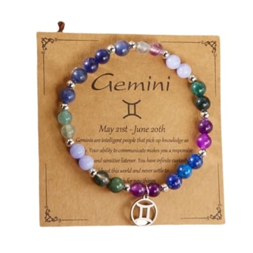 HFHungkeong 12 Constellations Inspiration Healing Crystal Stone Beads Bracelet for Women, Amethyst Bronze Bead Combination Beaded Jewelry Stainless Steel Pendant Bracelet(Gemini) von HFHungkeong