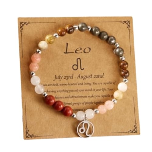 HFHungkeong 12 Constellations Inspiration Healing Crystal Stone Beads Bracelet for Women, Amethyst Bronze Bead Combination Beaded Jewelry Stainless Steel Pendant Bracelet(Leo) von HFHungkeong
