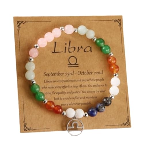 HFHungkeong 12 Constellations Inspiration Healing Crystal Stone Beads Bracelet for Women, Amethyst Bronze Bead Combination Beaded Jewelry Stainless Steel Pendant Bracelet(Libra) von HFHungkeong