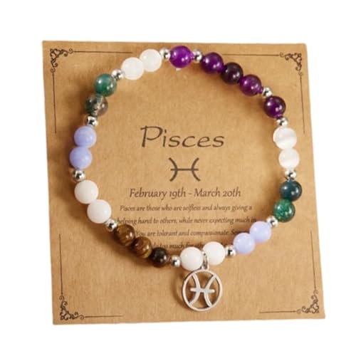 HFHungkeong 12 Constellations Inspiration Healing Crystal Stone Beads Bracelet for Women, Amethyst Bronze Bead Combination Beaded Jewelry Stainless Steel Pendant Bracelet(Pisces) von HFHungkeong