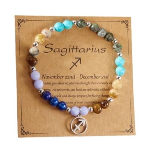 HFHungkeong 12 Constellations Inspiration Healing Crystal Stone Beads Bracelet for Women, Amethyst Bronze Bead Combination Beaded Jewelry Stainless Steel Pendant Bracelet(Sagittarius) von HFHungkeong
