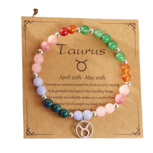 HFHungkeong 12 Constellations Inspiration Healing Crystal Stone Beads Bracelet for Women, Amethyst Bronze Bead Combination Beaded Jewelry Stainless Steel Pendant Bracelet(Taurus) von HFHungkeong