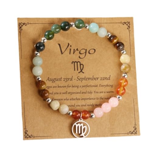 HFHungkeong 12 Constellations Inspiration Healing Crystal Stone Beads Bracelet for Women, Amethyst Bronze Bead Combination Beaded Jewelry Stainless Steel Pendant Bracelet(Virgo) von HFHungkeong
