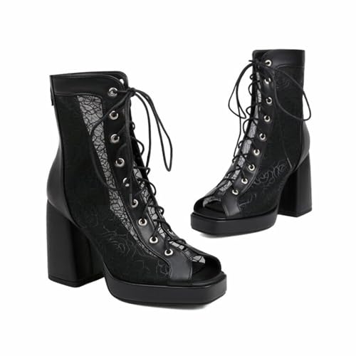 HFIRHfgj Offene Mesh-Stiefel mit quadratischer Zehenpartie und Schnürung mit dickem Absatz und Knöchel für Damen,Schwarz,38 EU HFIRHfgj Offene Mesh-Stiefel mit quadratischer Zehenpartie und Schnürung mit dickem Absatz und Knöchel für Damen,Schwarz,38 EU von HFIRHfgj