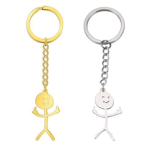 2 Stück Lustiges Finger Medium Stickman Nette, Lustige Smiley kleiner Mann Gebärdensprache Schlüsselanhänger, Anhänger Mittelfinger, Metall Mittelfinger Schlüsselanhänger Strichmännchen Stinkefinger von HFMYGS