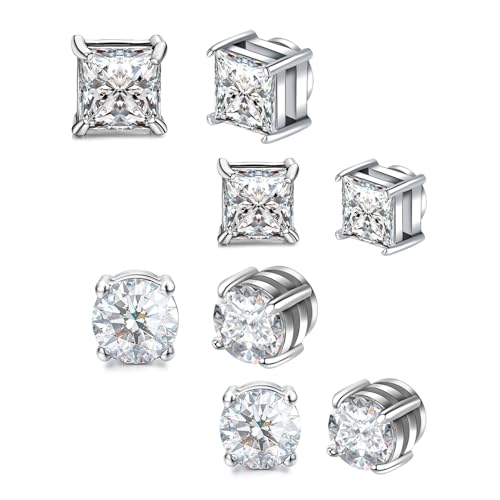 Magnetohrringe, Magnet Ohrringe Damen, Intarsien Nicht Durchbohrend, Kein Piercing Magnetische Ohrringe für Herren Mann Damen Silber, Rund/Quadratisch (2 Runden 2 Quadrat) von HFMYGS