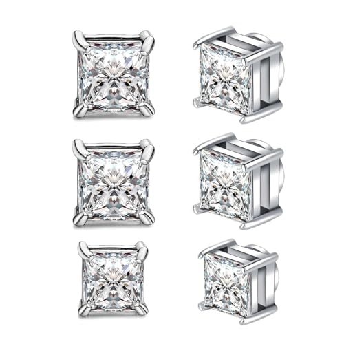 Magnetohrringe, Magnet Ohrringe Damen, Intarsien Nicht Durchbohrend, Kein Piercing Magnetische Ohrringe für Herren Mann Damen Silber, Rund/Quadratisch (3 Paar Quadrat) von HFMYGS