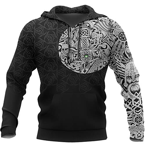 Viking Thors Hammer Sweatshirt, Nordische Mythologie Wolf Streetwear Casual Hoody Hoodie, 3D Allover Bedrucktes Unisex Langarm Pullover Sweatshirt,Thor's Hammer,M von HFUHLK