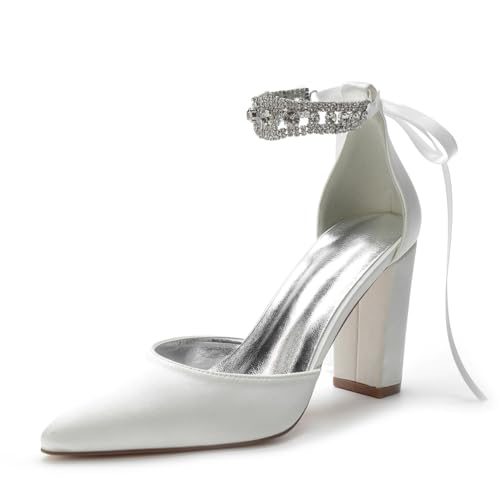 HFWXYSA Damen Blockabsatz Brautschuhe Strass Knöchelriemen Spitze Zehen Satin Hochzeitsschuhe,Elfenbein,38 EU HFWXYSA Damen Blockabsatz Brautschuhe Strass Knöchelriemen Spitze Zehen Satin Hochzeitsschuhe,Elfenbein,38 EU von HFWXYSA