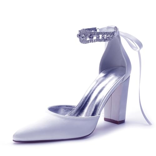 HFWXYSA Damen Blockabsatz Brautschuhe Strass Knöchelriemen Spitze Zehen Satin Hochzeitsschuhe,Weiß,37 EU HFWXYSA Damen Blockabsatz Brautschuhe Strass Knöchelriemen Spitze Zehen Satin Hochzeitsschuhe,Weiß,37 EU von HFWXYSA