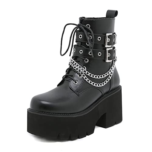 HFWXYSA Damen Blockabsatz Plateau Stiefeletten Goth High Heels Ankle Boots zum Schnüren Punk Kette Biker Boots mit Schnalle Reißverschluss,Schwarz,37 EU HFWXYSA Damen Blockabsatz Plateau Stiefeletten Goth High Heels Ankle Boots zum Schnüren Punk Kette Biker Boots mit Schnalle Reißverschluss,Schwarz,37 EU von HFWXYSA
