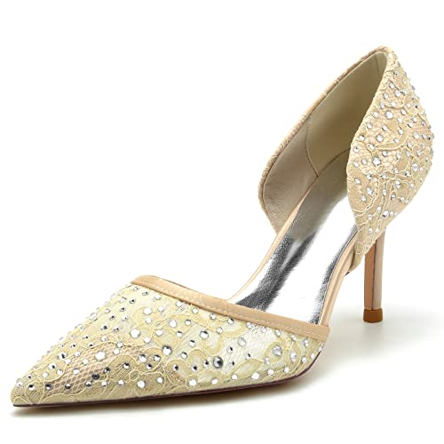 HFWXYSA Damen Brautschuhe Closed Toe 8.5cm Stöckelabsatz Strass Satin Pumps Slip on Elfenbein Hochzeitsschuhe,Champagne,36 EU HFWXYSA Damen Brautschuhe Closed Toe 8.5cm Stöckelabsatz Strass Satin Pumps Slip on Elfenbein Hochzeitsschuhe,Champagne,36 EU von HFWXYSA