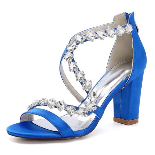 HFWXYSA Damen Brautschuhe Offene Zehen Hoher Blockabsatz Satin Strass Kreuzriemen Bequemes Brautkleid Pump-Sandalen,Blau,42 EU HFWXYSA Damen Brautschuhe Offene Zehen Hoher Blockabsatz Satin Strass Kreuzriemen Bequemes Brautkleid Pump-Sandalen,Blau,42 EU von HFWXYSA