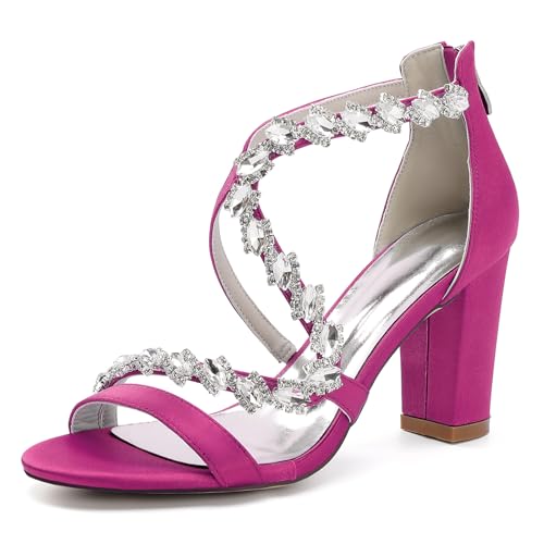 HFWXYSA Damen Brautschuhe Offene Zehen Hoher Blockabsatz Satin Strass Kreuzriemen Bequemes Brautkleid Pump-Sandalen,Fuchsia,41 EU HFWXYSA Damen Brautschuhe Offene Zehen Hoher Blockabsatz Satin Strass Kreuzriemen Bequemes Brautkleid Pump-Sandalen,Fuchsia,41 EU von HFWXYSA
