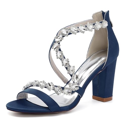 HFWXYSA Damen Brautschuhe Offene Zehen Hoher Blockabsatz Satin Strass Kreuzriemen Bequemes Brautkleid Pump-Sandalen,Marine,43 EU HFWXYSA Damen Brautschuhe Offene Zehen Hoher Blockabsatz Satin Strass Kreuzriemen Bequemes Brautkleid Pump-Sandalen,Marine,43 EU von HFWXYSA