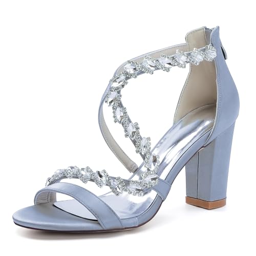 HFWXYSA Damen Brautschuhe Offene Zehen Hoher Blockabsatz Satin Strass Kreuzriemen Bequemes Brautkleid Pump-Sandalen,Silber,40 EU HFWXYSA Damen Brautschuhe Offene Zehen Hoher Blockabsatz Satin Strass Kreuzriemen Bequemes Brautkleid Pump-Sandalen,Silber,40 EU von HFWXYSA