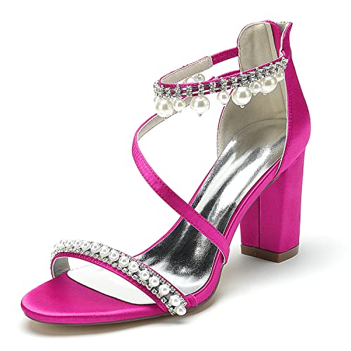 HFWXYSA Damen Brautschuhe Offene Zehen Mittelhoher Blockabsatz Satin Perlen Knöchelriemen Bequemes Brautkleid Pump-Sandalen,Fuchsia,40 EU HFWXYSA Damen Brautschuhe Offene Zehen Mittelhoher Blockabsatz Satin Perlen Knöchelriemen Bequemes Brautkleid Pump-Sandalen,Fuchsia,40 EU von HFWXYSA