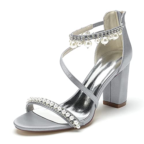 HFWXYSA Damen Brautschuhe Offene Zehen Mittelhoher Blockabsatz Satin Perlen Knöchelriemen Bequemes Brautkleid Pump-Sandalen,Silber,38 EU HFWXYSA Damen Brautschuhe Offene Zehen Mittelhoher Blockabsatz Satin Perlen Knöchelriemen Bequemes Brautkleid Pump-Sandalen,Silber,38 EU von HFWXYSA