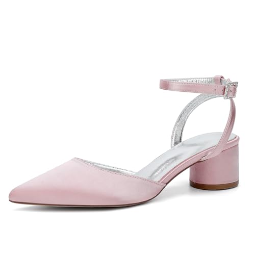 HFWXYSA Damen Chunky Blockabsatz Niedrige Absatz Geschlossene Spitze Zehenkappe Slingback Pumps Schnalle Cute Dress Büroschuhe,Dusty Rose,42 EU von HFWXYSA