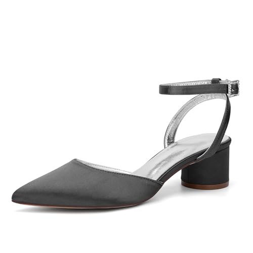 HFWXYSA Damen Chunky Blockabsatz Niedrige Absatz Geschlossene Spitze Zehenkappe Slingback Pumps Schnalle Cute Dress Büroschuhe,Schwarz,43 EU von HFWXYSA